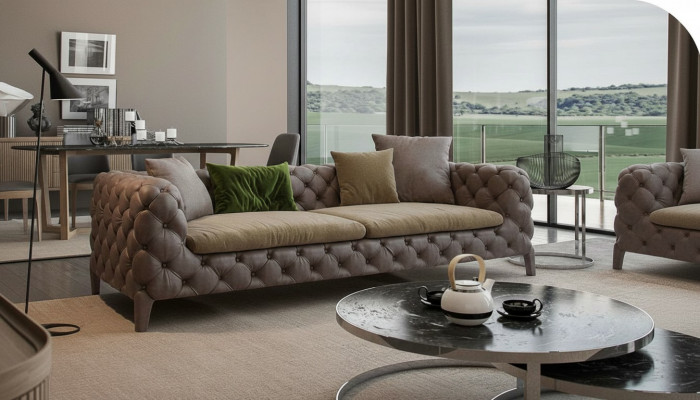 Chesterfield Véiersëtzer Taupe Modern Canapé Wunnzëmmer Miwwelen Modern Nei