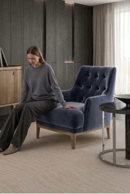 Bloen exklusiven Chesterfield-Fauteuil Wunnzëmmer Eenzele Sëtz Holzgestell