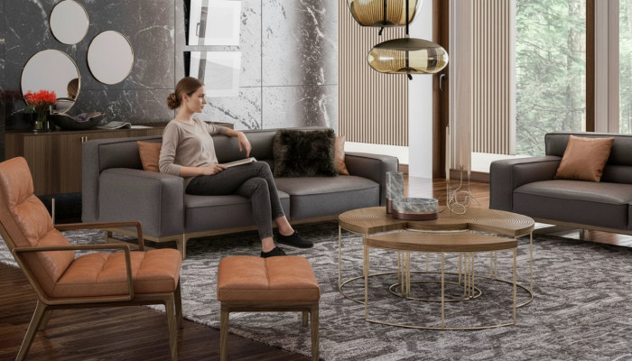 Brong Wunnzëmmer Sëtzganitur Luxus 3-Sëtzer Stilvoller Fautel Gepolsterten Hocker