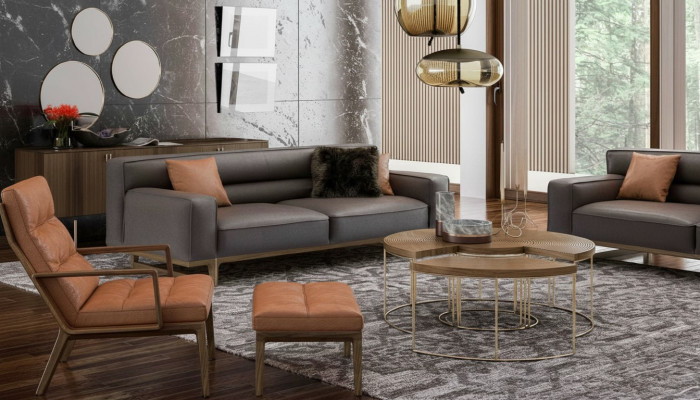 Brong Wunnzëmmer Sëtzganitur Luxus 3-Sëtzer Stilvoller Fautel Gepolsterten Hocker