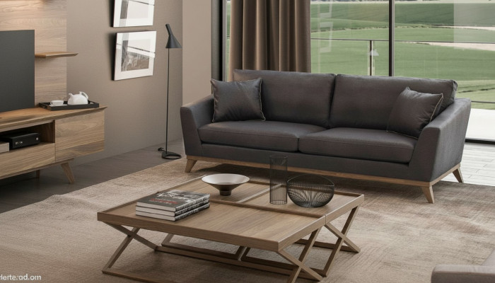 Dräisëtzer Wunnzëmmer-Sofa aus grénger Konschtléder Moderne Couch Stil Miwwelen