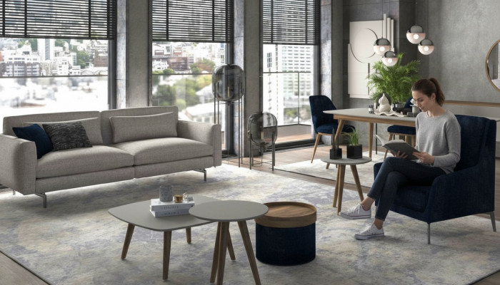 Grau-Schwaarz Wunnzëimmermiwwel Dräi-Sëtzer Fautteuil Neie Luxus Set Modern
