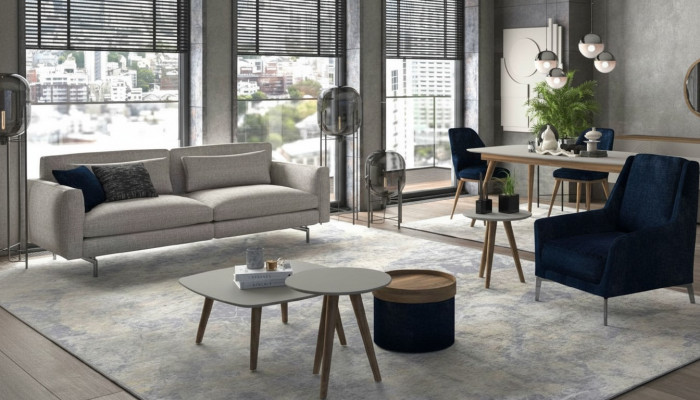 Grau-Schwaarz Wunnzëimmermiwwel Dräi-Sëtzer Fautteuil Neie Luxus Set Modern