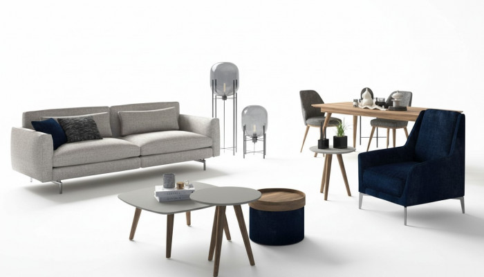 Grau-Schwaarz Wunnzëimmermiwwel Dräi-Sëtzer Fautteuil Neie Luxus Set Modern