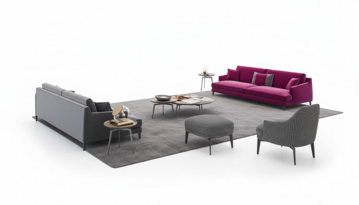 Grouss Gro Wäiss Stuff Sofagarnitur Luxus 3+2+1 Sëtzer Hocker 4tlg Nei