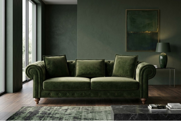 Grénge Chesterfield Textil Dräisëtzer Luxus Couche Wunnzëmmercouch Still