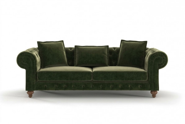 Grénge Chesterfield Textil Dräisëtzer Luxus Couche Wunnzëmmercouch Still