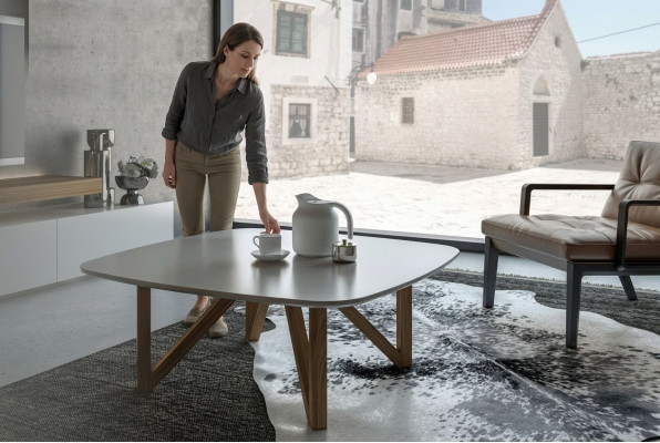 Couchtisch Wunnzëmmer Dësch Luxus Walnuss Natur Designer Bäistelltisch