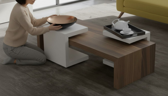 Couchtisch Set Nossbanën Natur Wunnzëmmerméibelen Säitentëscher Modern Neit