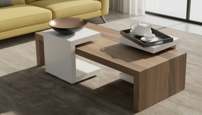 Couchtisch Set Nossbanën Natur Wunnzëmmerméibelen Säitentëscher Modern Neit