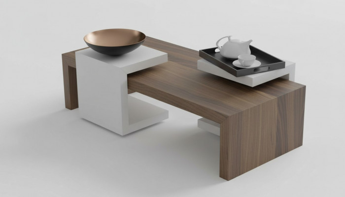 Couchtisch Set Nossbanën Natur Wunnzëmmerméibelen Säitentëscher Modern Neit