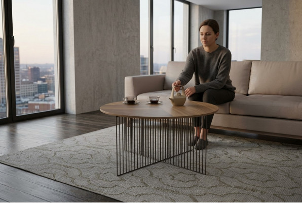 Moderne Wunnzëmmer Couch-Dësch Braun Massivholz Miwwelen Luxus Ablag-Dëscher