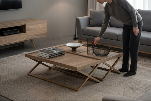 Klappbare Luxus Braun Salontafel Holzdësch Wunnzëmmer Miwwelen Stil Dësch