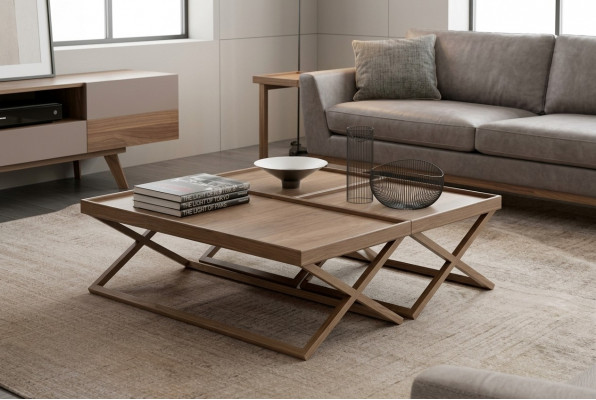 Klappbare Luxus Braun Salontafel Holzdësch Wunnzëmmer Miwwelen Stil Dësch