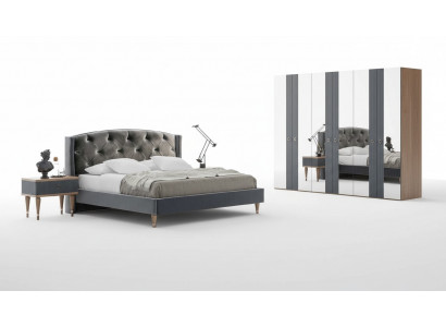 Modern Chesterfield Schlofkummer Set Designer Duebelbett Nuetsdëscher