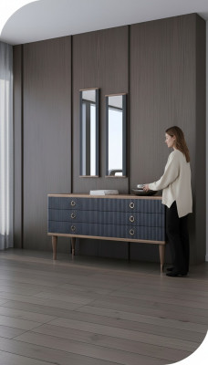 Designer Kommode mat Laden Natur Noss- Matt Anthrazit