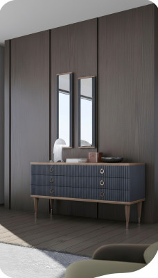 Designer Kommode mat Laden Natur Noss- Matt Anthrazit