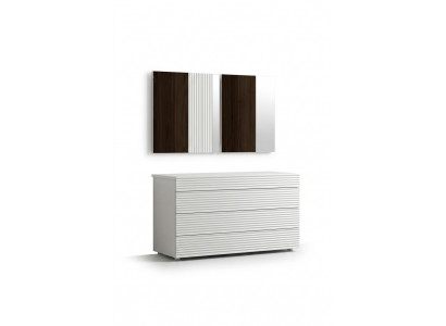 Wäiss Designer Luxus Kommode mat Spigel 4 Schëffer Holz Miwwelen Nei