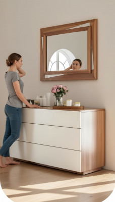 Wäiss Braun Schlofzëmmerkommode Luxus Konsol Stauraum Eedel Eechholzmibbelen