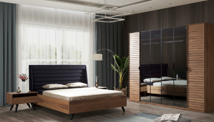Schwaarzt Brongen Bettgestell Duebelbett Schlofzëmmer Miwwelen Designer Bett