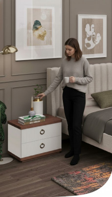 Wäissen Nuetsdësch mat Tiräng Holzmöbel Modern Luxus Schlofzëmmermöbel