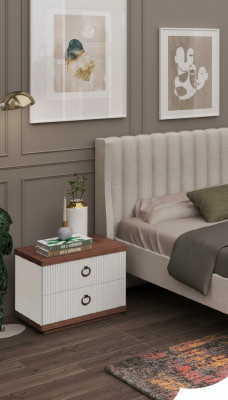 Wäissen Nuetsdësch mat Tiräng Holzmöbel Modern Luxus Schlofzëmmermöbel