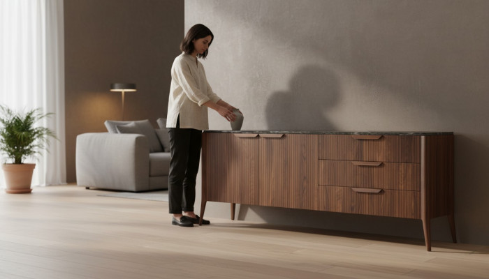 Grousst Holz Sideboard Modern Iesszëmmermiwwelen Massivholz Schëffer Nei