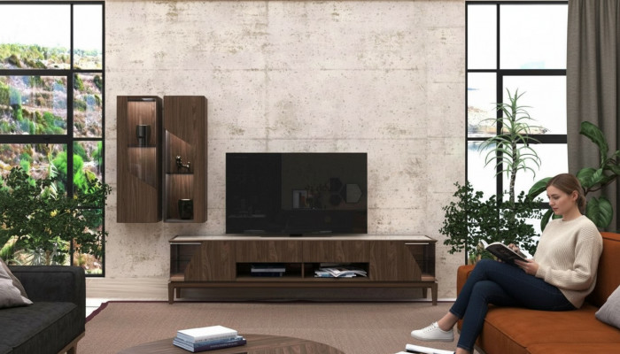 Wunnzëmmermiwwelen Wunnwand hänkend Regal Sideboard brong Luxus Holzmiwwelen