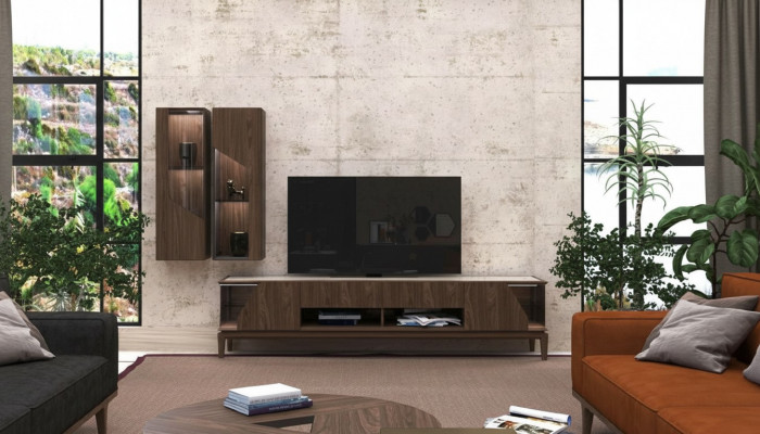 Wunnzëmmermiwwelen Wunnwand hänkend Regal Sideboard brong Luxus Holzmiwwelen