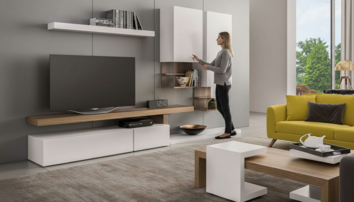 Wäiss Wunnzëmmer Miwwelen Modern hänkeschief Wandregaler TV-Stänner Sideboard