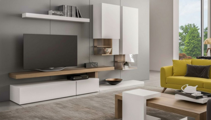 Wäiss Wunnzëmmer Miwwelen Modern hänkeschief Wandregaler TV-Stänner Sideboard