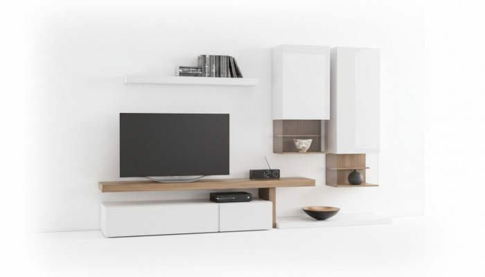 Wäiss Wunnzëmmer Miwwelen Modern hänkeschief Wandregaler TV-Stänner Sideboard