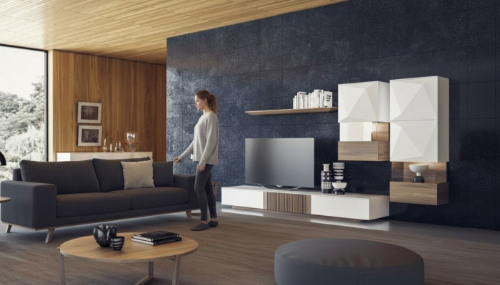 Luxus Noss natur Modern Wäiss Wunnwand TV-Ständer Säiteboard Wandregaler