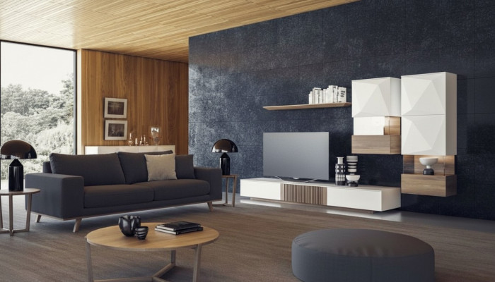 Luxus Noss natur Modern Wäiss Wunnwand TV-Ständer Säiteboard Wandregaler