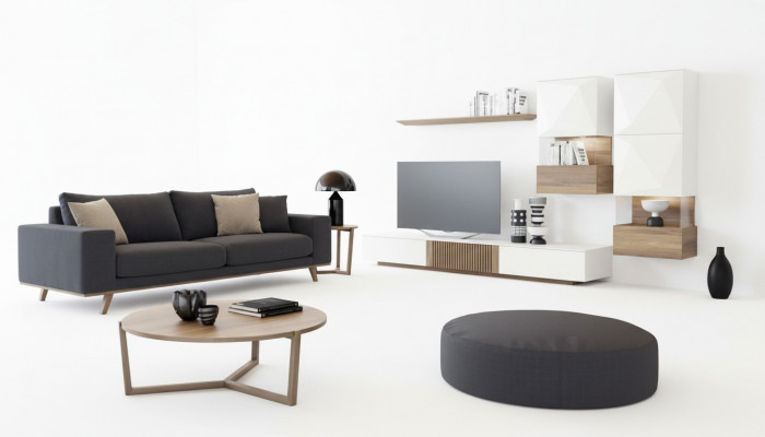 Luxus Noss natur Modern Wäiss Wunnwand TV-Ständer Säiteboard Wandregaler