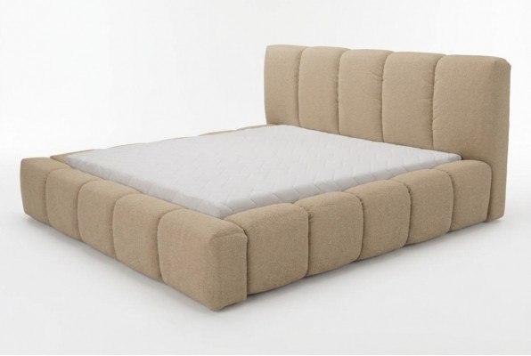 Bett Grau Duebelbett Schlofzëmmer Holz Miwwelen Design Polster Stoff Nei