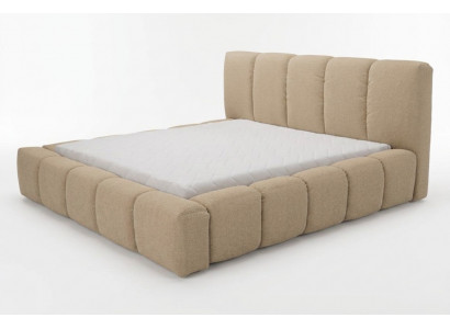 Bett Grau Duebelbett Schlofzëmmer Holz Miwwelen Design Polster Stoff Nei