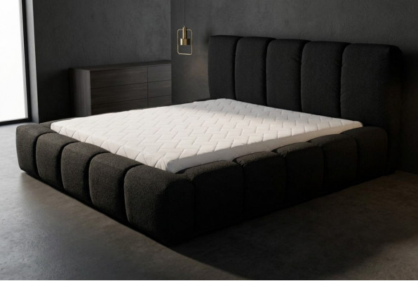 Bett Schwaarzt Duebelbett Schlofzëmmer Holzmiwwel Design Gepolstert Miwwelen Stoff