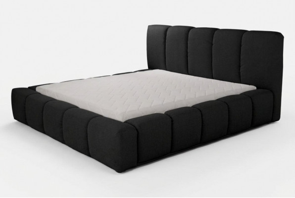Bett Schwaarzt Duebelbett Schlofzëmmer Holzmiwwel Design Gepolstert Miwwelen Stoff