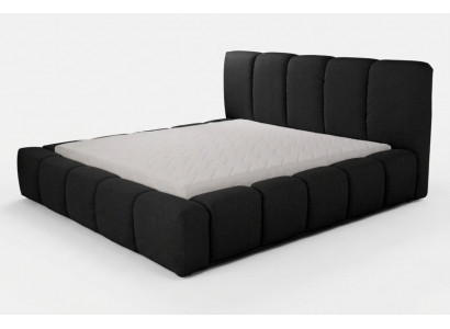 Bett Schwaarzt Duebelbett Schlofzëmmer Holzmiwwel Design Gepolstert Miwwelen Stoff
