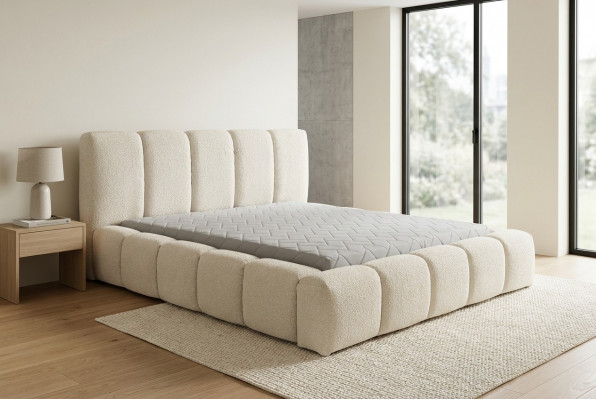 Bett Wäisst Duebelbett Schlofzëmmer Holzmiwwel Design Polstermiwwel Stoff