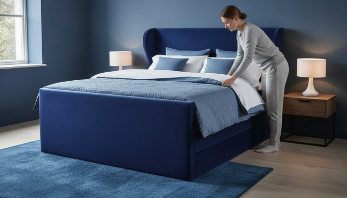 Bett Duebelbett Schlofzëmmer Samt Polster Better Design Miwwelen Polsterung