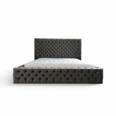 Chesterfield Grey Duebel Schlofzëmmer Holzmiwwel Design elegant Polsterung Stoff