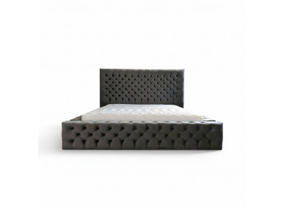 Chesterfield Grey Duebel Schlofzëmmer Holzmiwwel Design elegant Polsterung Stoff