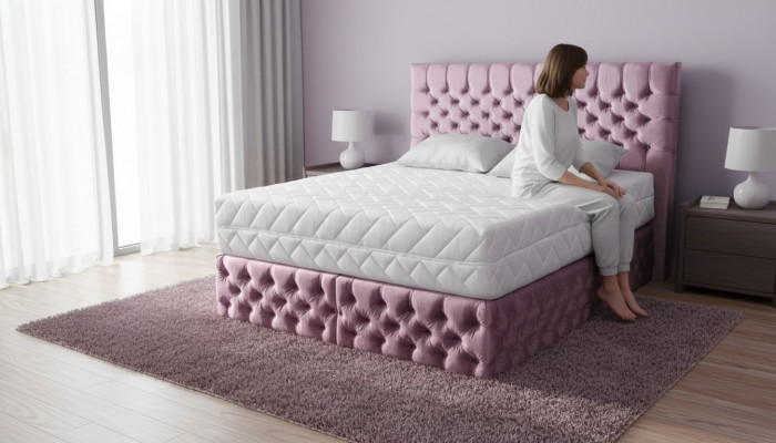 Chesterfield rosa Duebelzëmmer Holzmöbel Design elegant Polsterung Stoff-