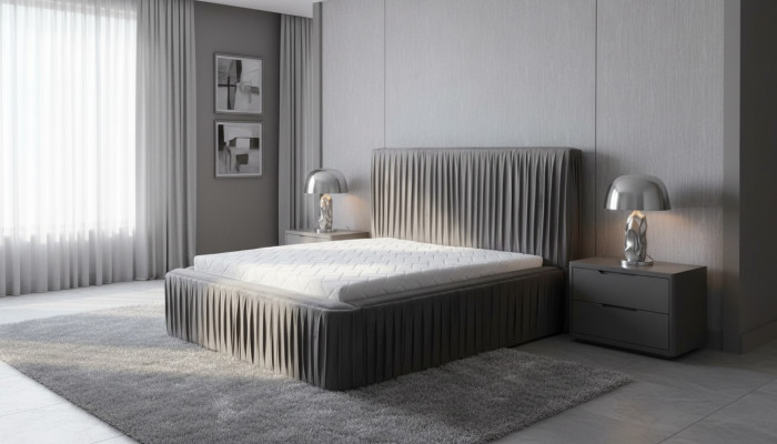 Gro Duebelschlofzëmmer Holzmöbel Design elegant Stoff klassesch Miwwelen nei-