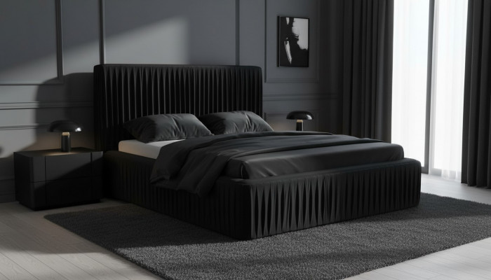 Schwaarz Duebel Schlofzëmmer Holzmieder Design elegant Stoff klassesch Miwwelen nei-
