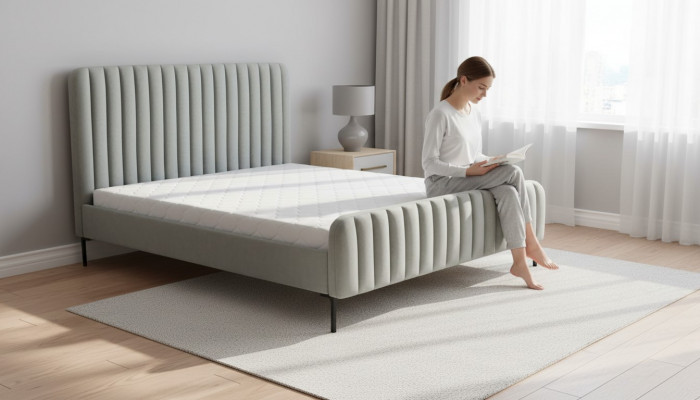 Grau duebel Schlofkummer Miwwelen Design elegant Stoff Hotel Ariichtung
