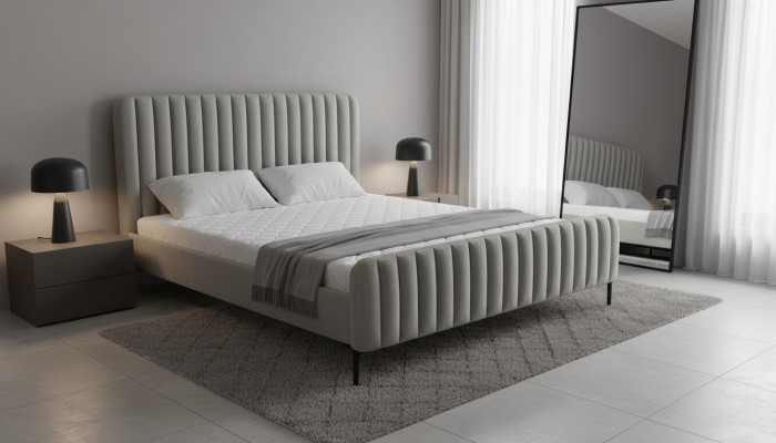 Grau duebel Schlofkummer Miwwelen Design elegant Stoff Hotel Ariichtung