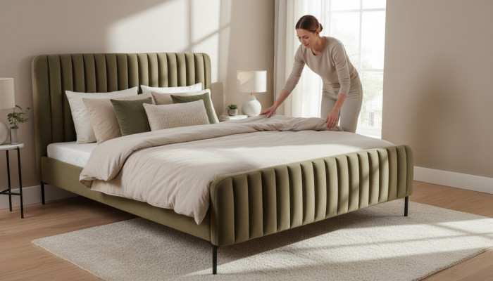 Gréng Duebelzëmmer Holzmöbler Design elegant Stoff klassesch Möbler